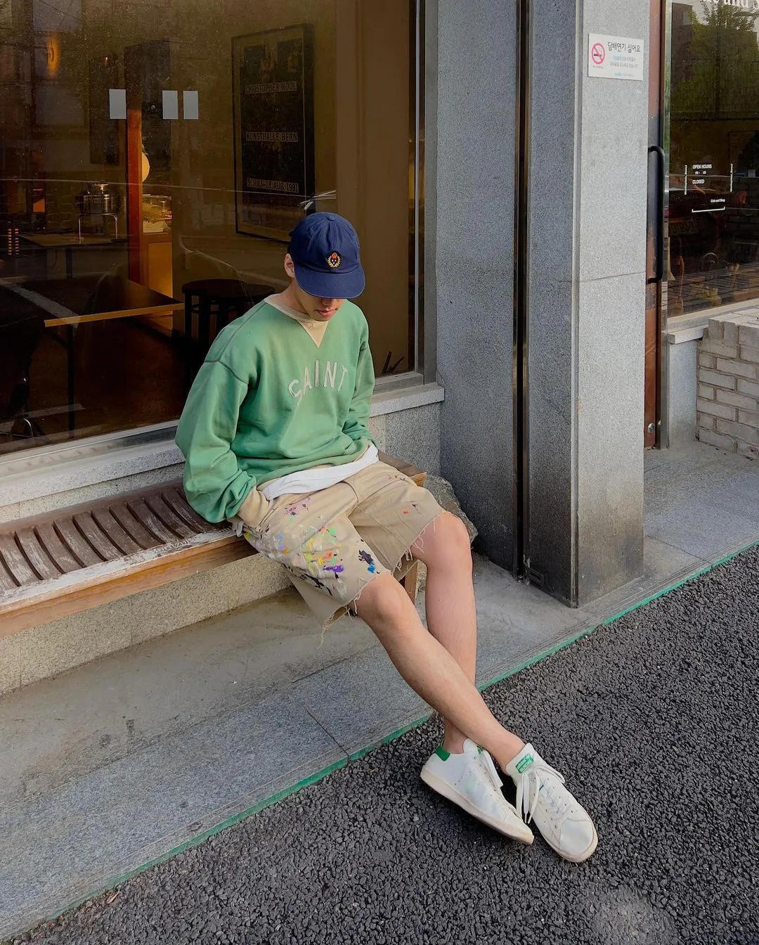 GALLERY DEPT. RICKY SHORT/KHAKI Splash-ink knife-cut khaki work shorts, khaki color 30-32-34-36 code, re-adjusted version, re-washed to make old VINTAGE, hand-made acrylic splash-ink graffiti, genuine cowhide steel stamped LOGO leather tag, original version with LOGO buttons